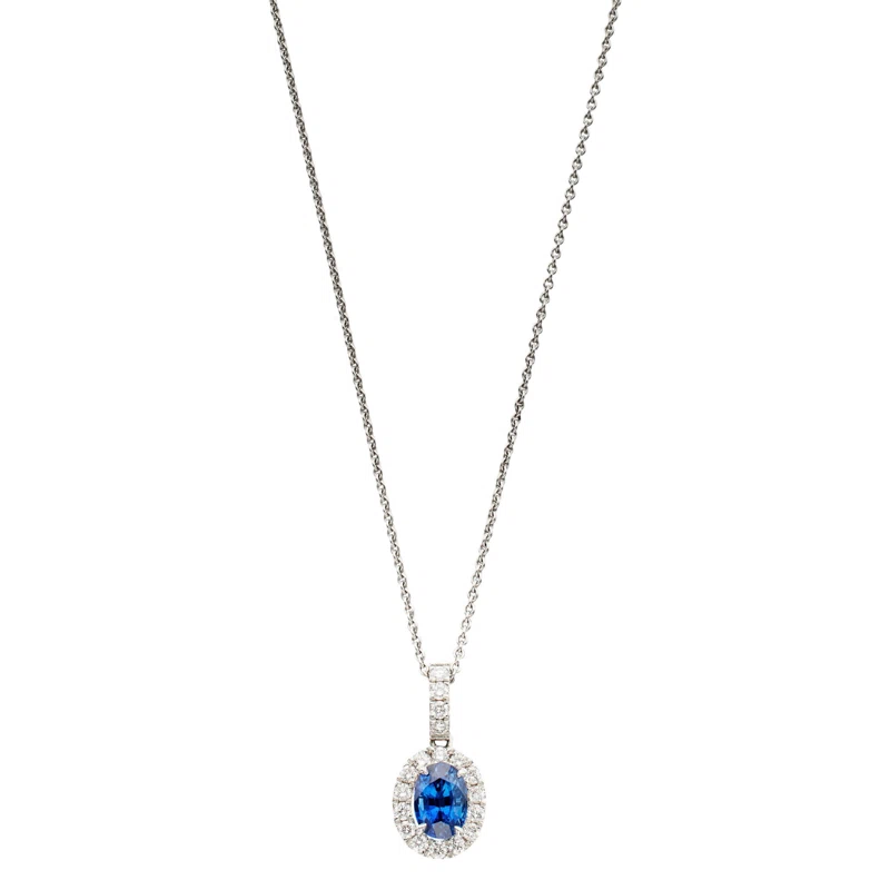 White Gold, 1.52ct Madagascar Sapphire and Diamond Pendant Necklace