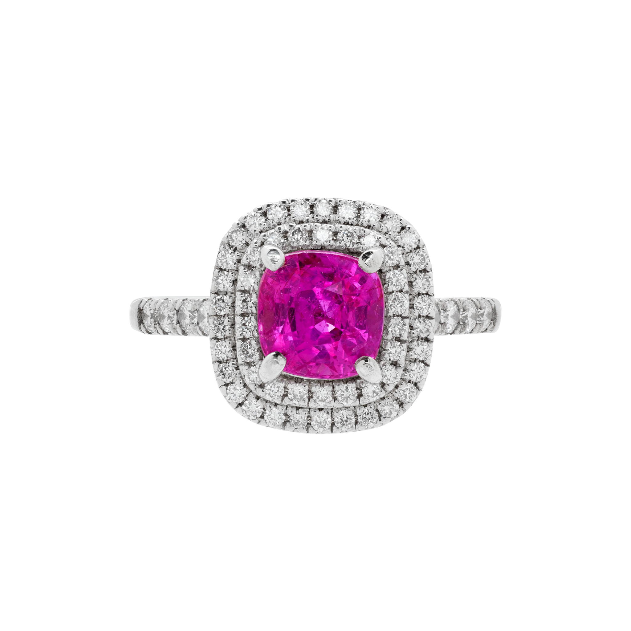 White Gold, 1.70ct Mozambique Pink Sapphire and Diamond Ring — view 1