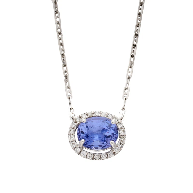 White Gold, 1.77ct Ceylon Violet Sapphire and Diamond Pendant Necklace