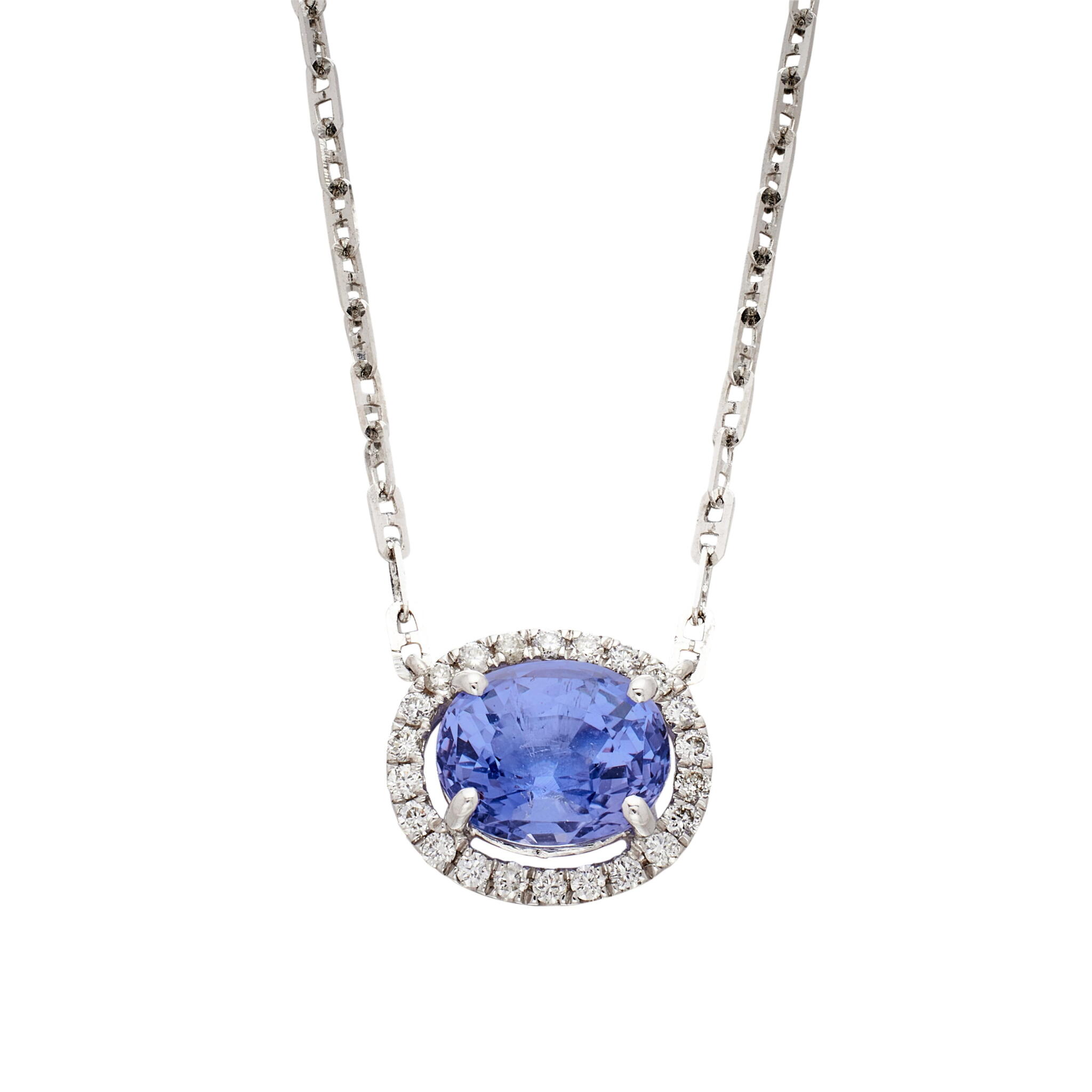 White Gold, 1.77ct Ceylon Violet Sapphire and Diamond Pendant Necklace — view 1
