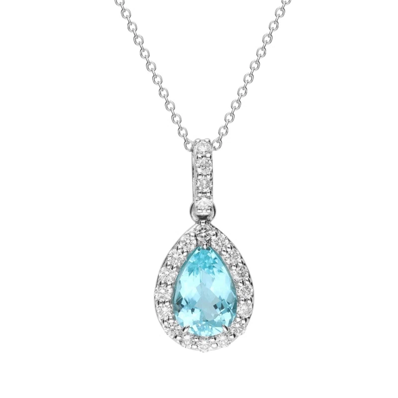 White Gold, 1.91ct Paraiba-Type Tourmaline and Diamond Pendant Necklace