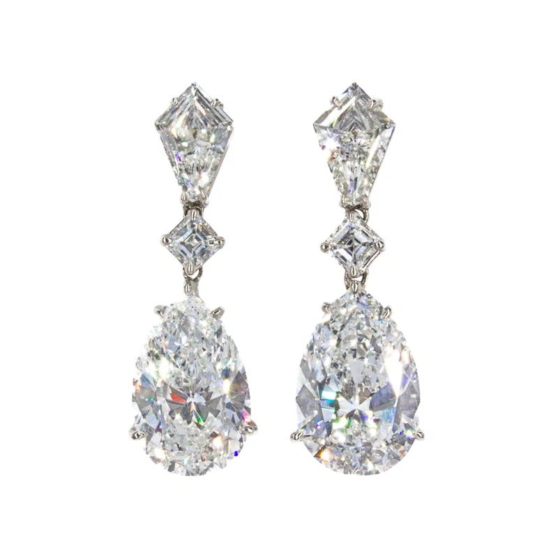 White Gold 10.05ctw Pear Shape Diamond and Diamond Drop Earrings