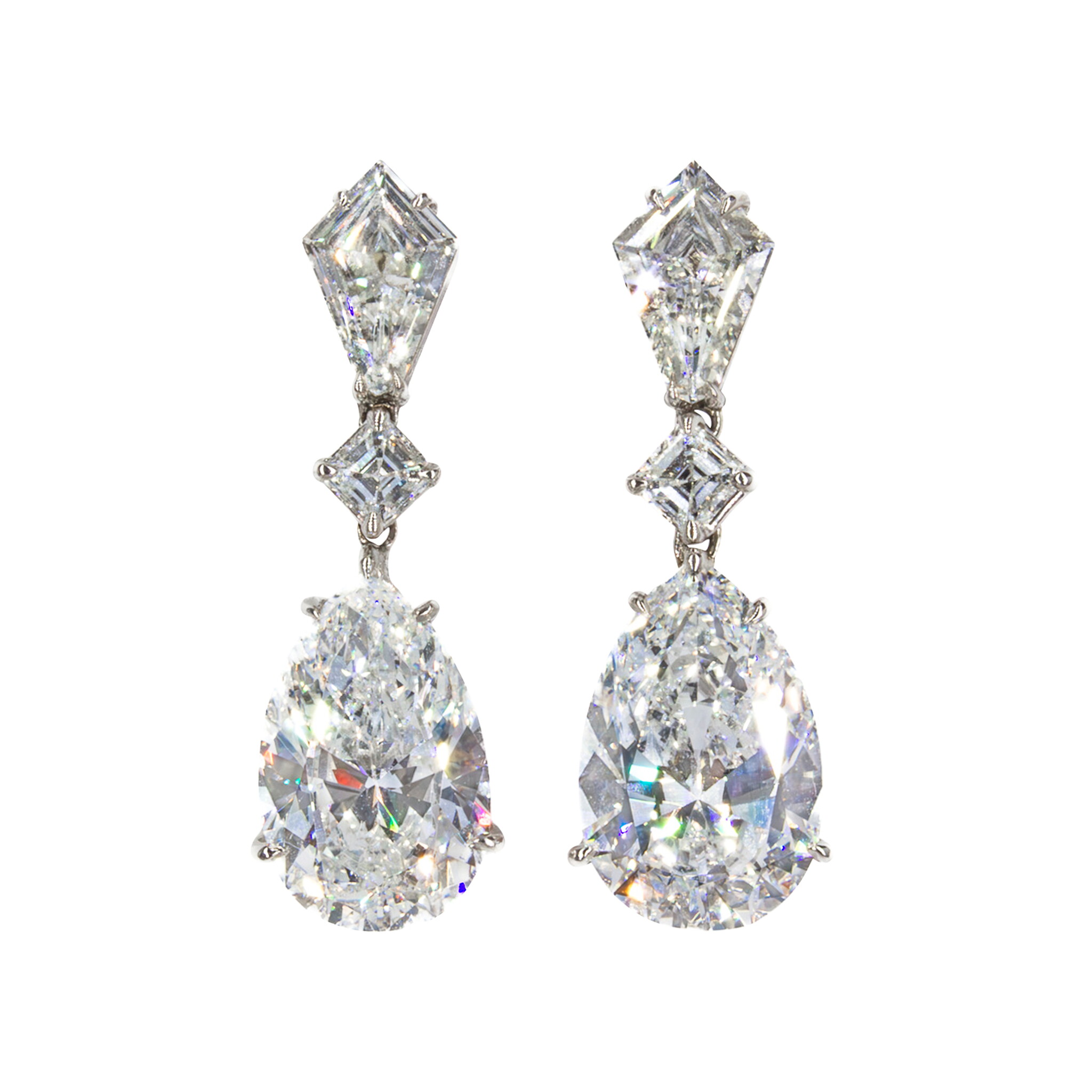 White Gold 10.05ctw Pear Shape Diamond and Diamond Drop Earrings — view 1