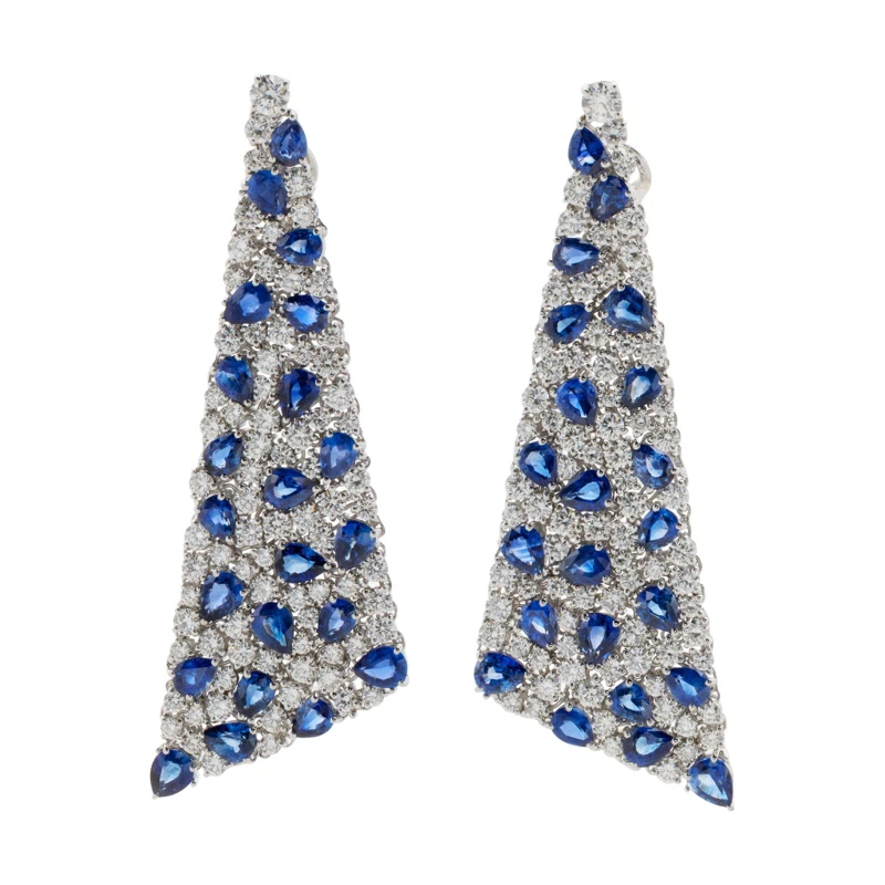 White Gold, 10.60ctw Sapphire and 5.60ctw Diamond Drop Earrings