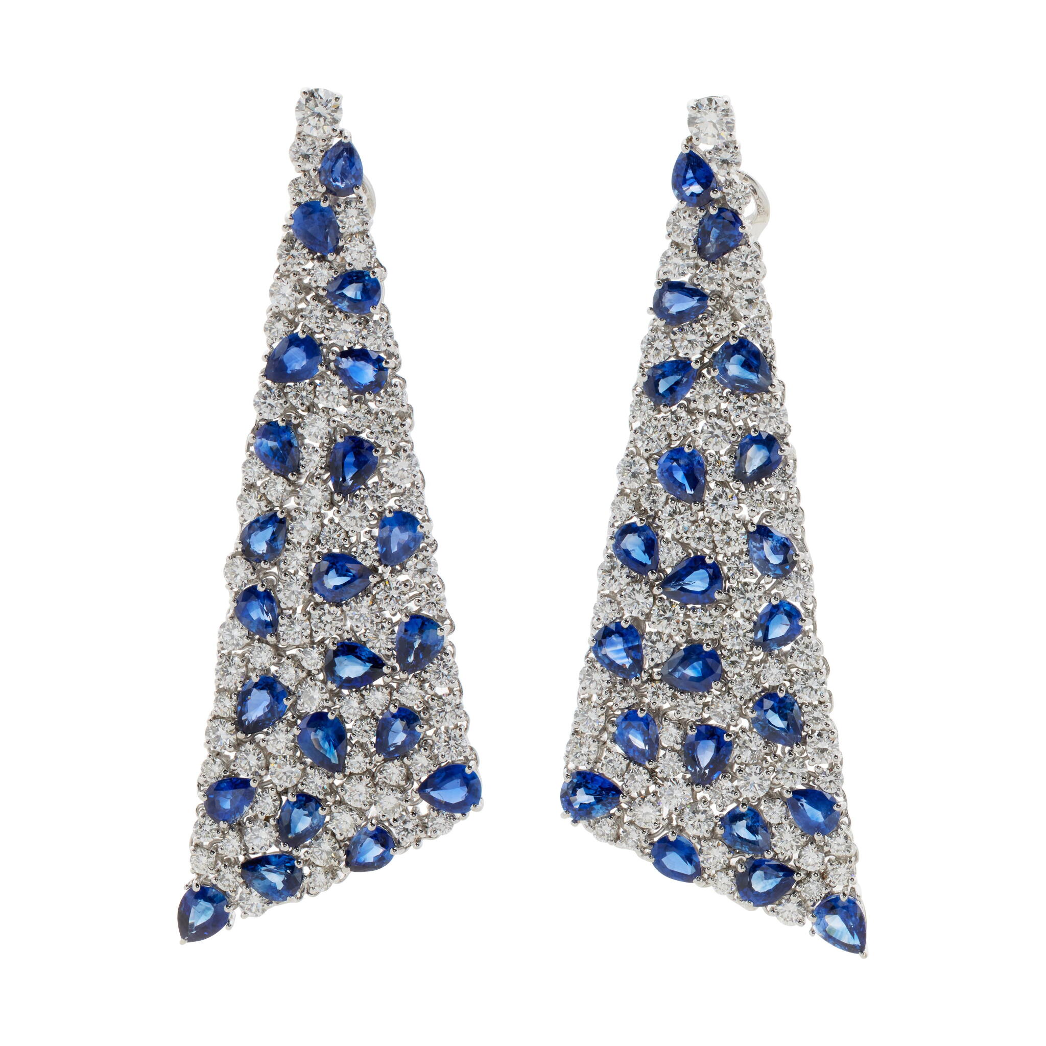 White Gold, 10.60ctw Sapphire and 5.60ctw Diamond Drop Earrings — view 1