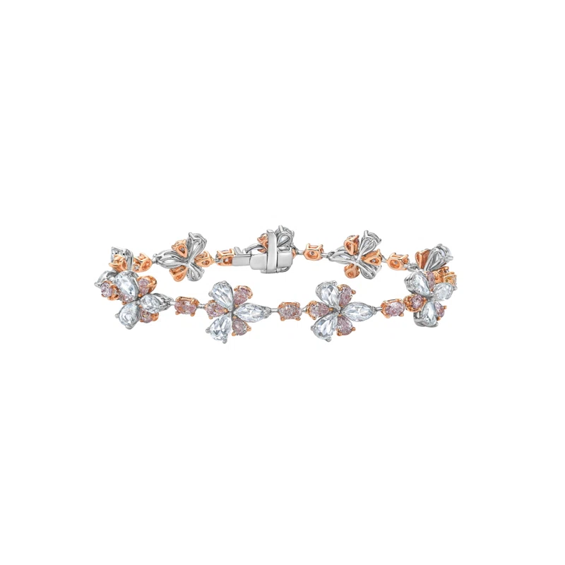 White Gold, 10.00ctw Pink Diamond and Diamond Floral Bracelet