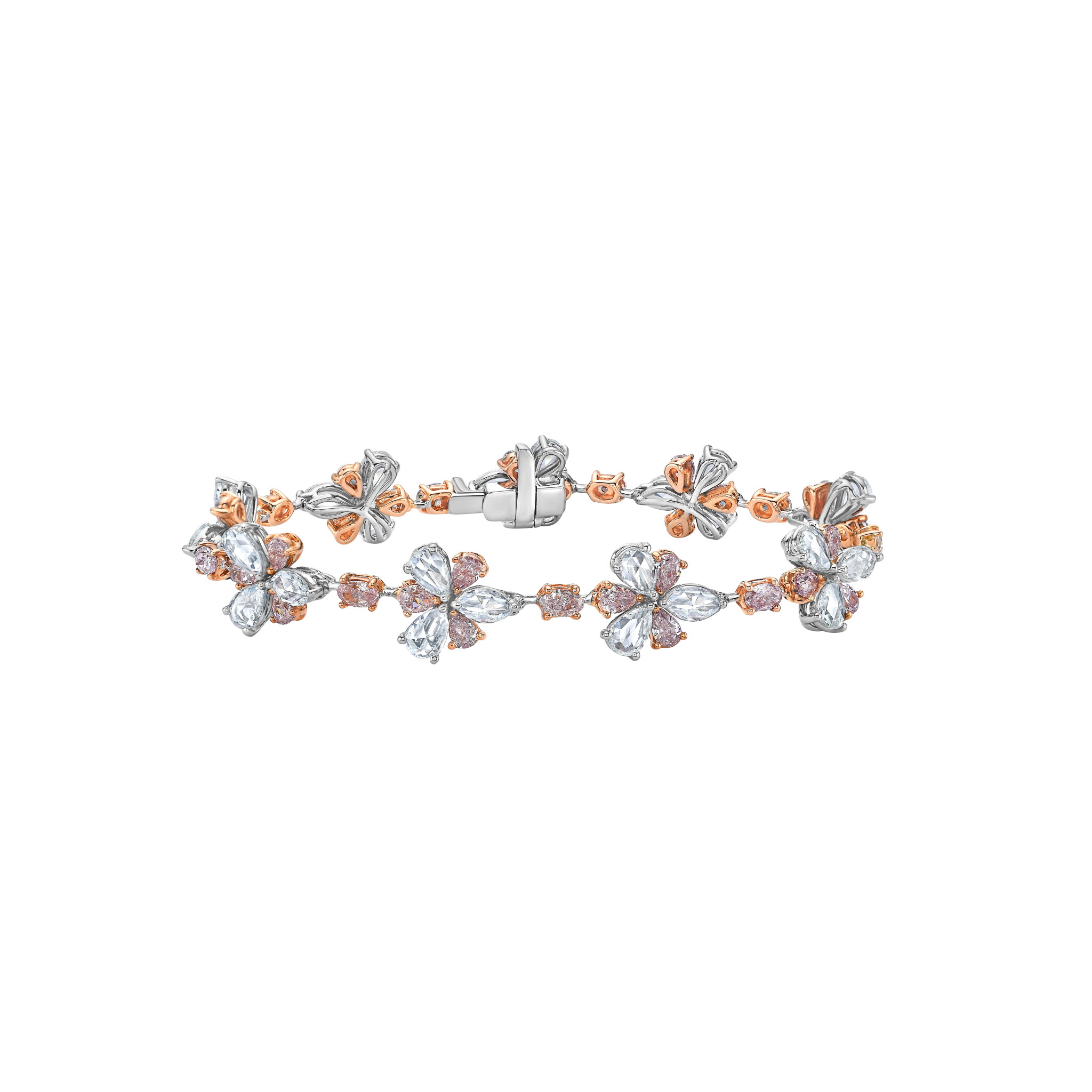 White Gold, 10.00ctw Pink Diamond and Diamond Floral Bracelet — view 1
