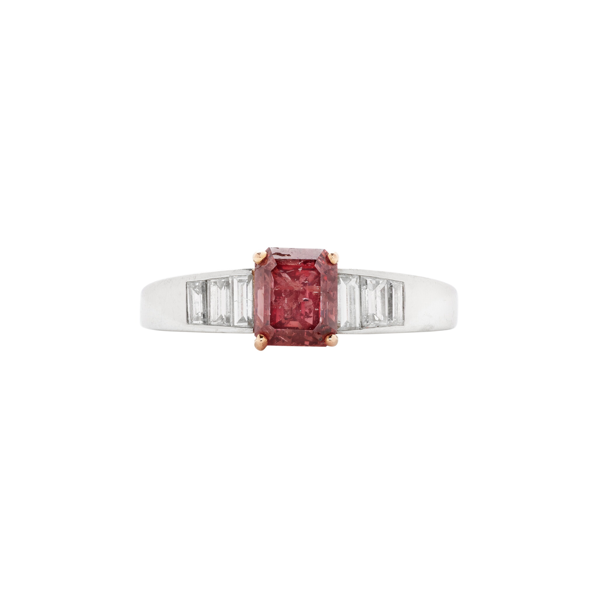 White Gold, 1.03ct Emerald Cut Fancy Deep Pink Diamond and Diamond Ring  — view 1