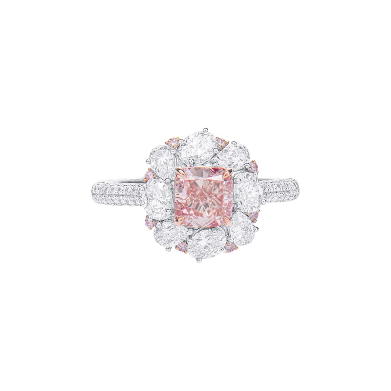 White Gold, 1.05ct Cushion Cut Fancy Brownish Pink Diamond, Pink Diamond and Diamond Ring