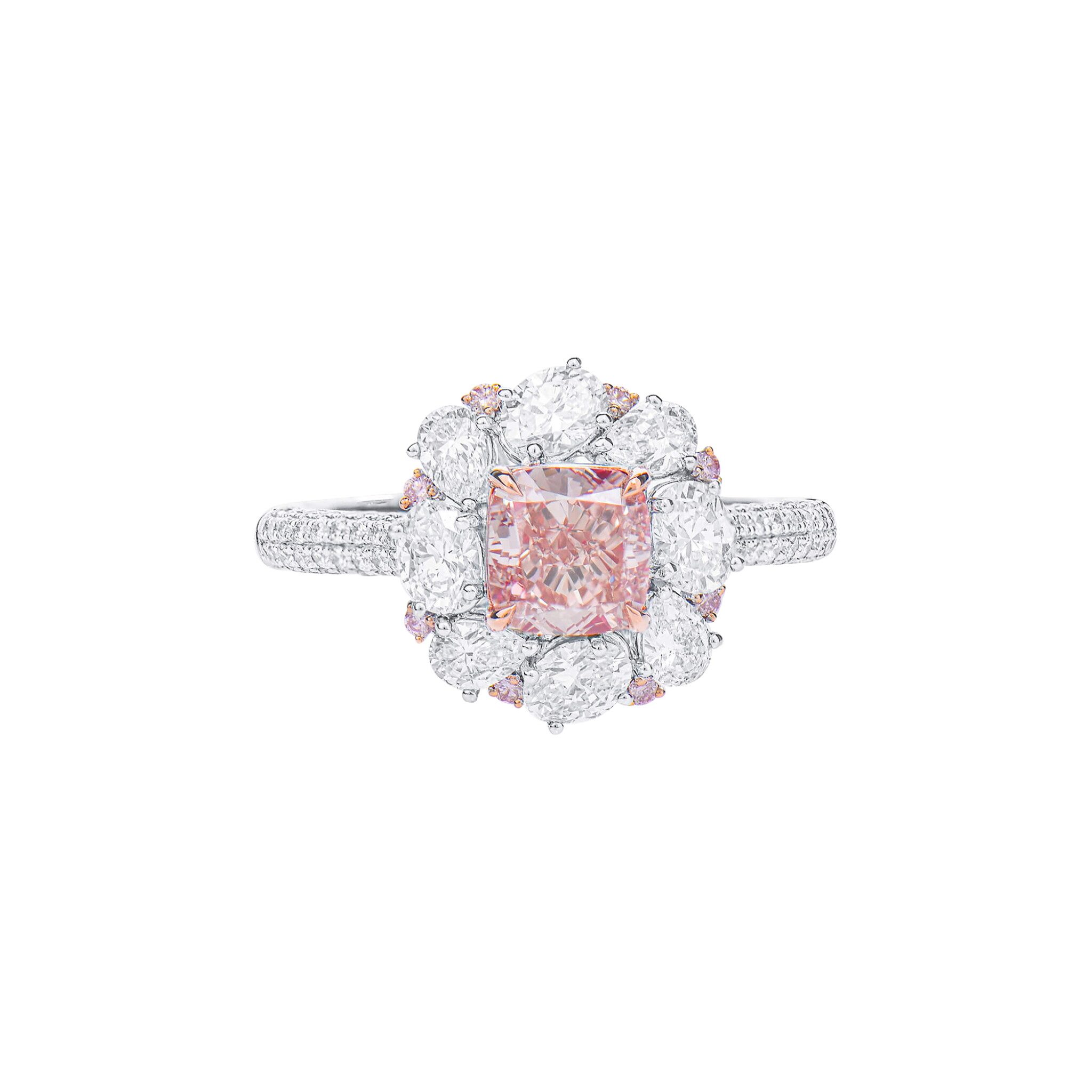 White Gold, 1.05ct Cushion Cut Fancy Brownish Pink Diamond, Pink Diamond and Diamond Ring — view 1