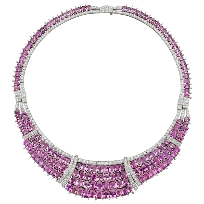 White Gold, 109.40ctw Pink Sapphire and Diamond Necklace