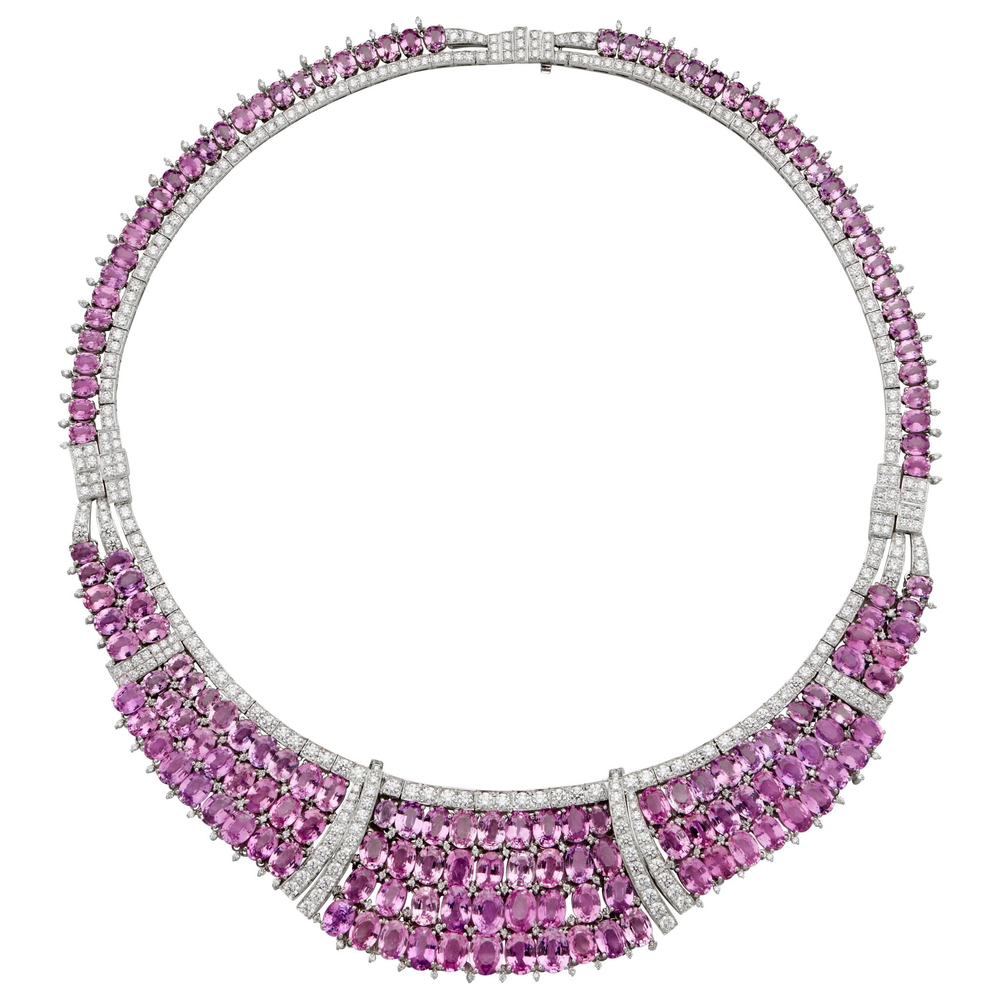 White Gold, 109.40ctw Pink Sapphire and Diamond Necklace — view 1