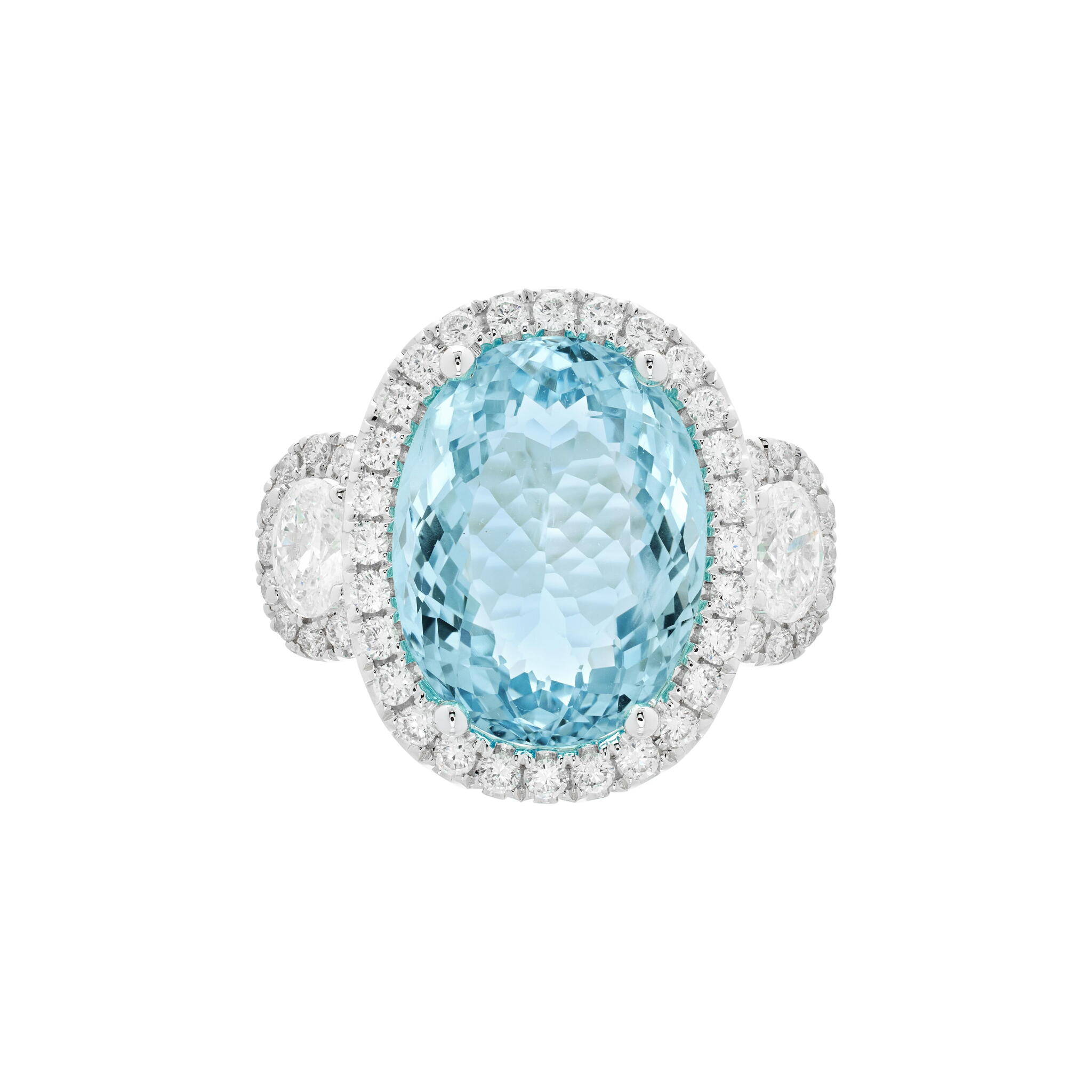 White Gold, 11.05ct Aquamarine and Diamond Ring — view 1