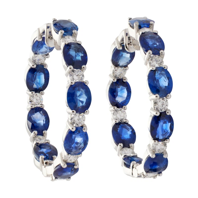 White Gold, 11.20ctw Sapphire and 1.40ctw Diamond Hoop Earrings
