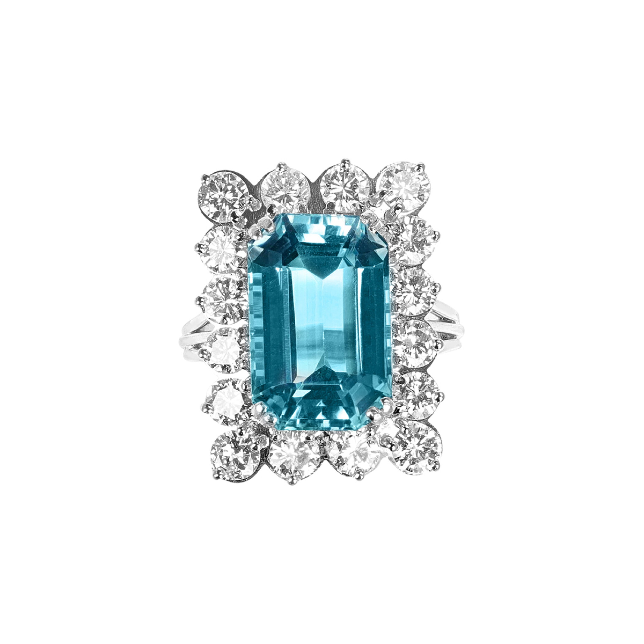 White Gold, 11.50ct Aquamarine and Diamond Ring  — view 1