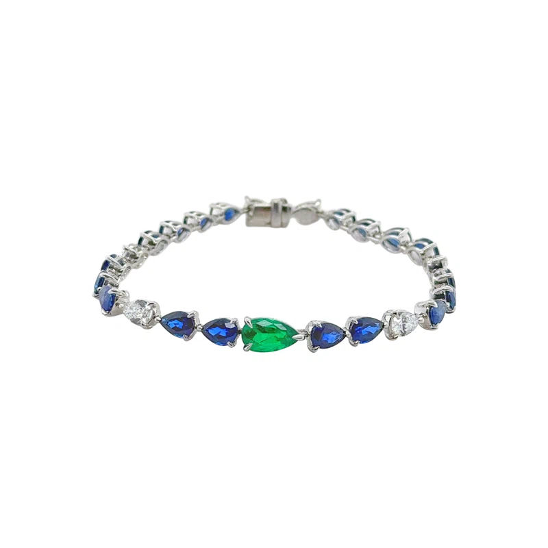 White Gold, 1.10ct Colombian Emerald, Sapphire and Diamond Bracelet