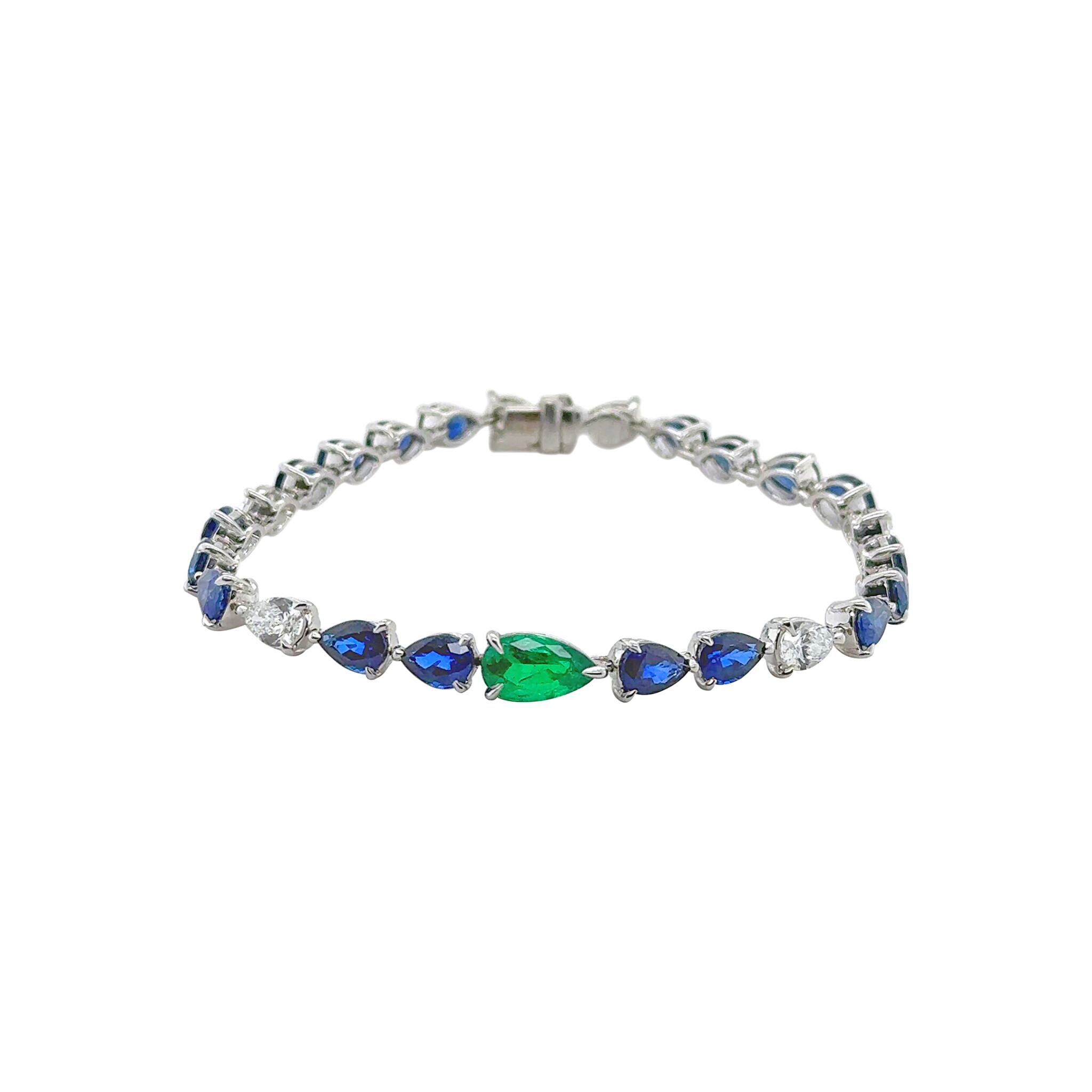 White Gold, 1.10ct Colombian Emerald, Sapphire and Diamond Bracelet — view 1