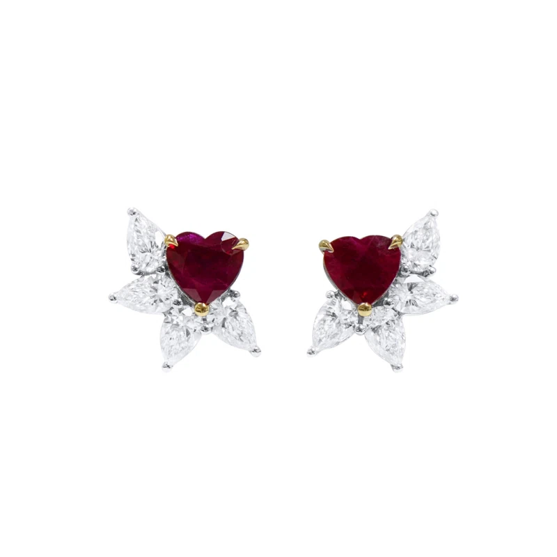 White Gold, 1.13ctw Burmese Pigeon's Blood Ruby and Diamond Stud Earrings