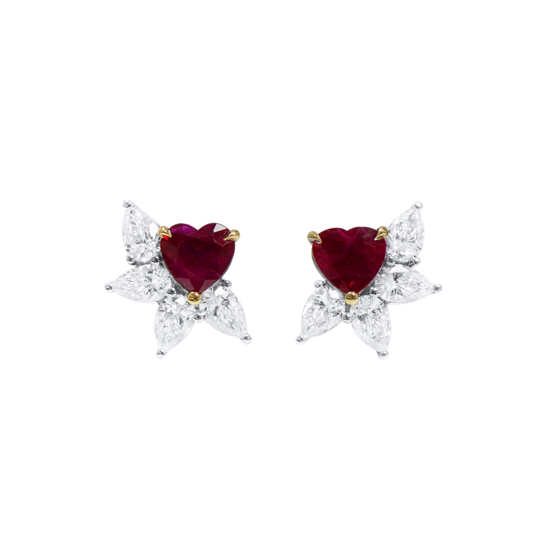 White Gold, 1.13ctw Burmese Pigeon's Blood Ruby and Diamond Stud Earrings — view 1