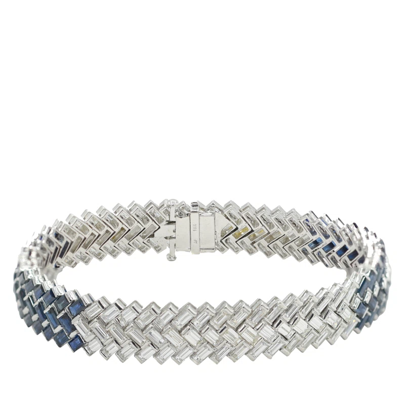 White Gold, 12.15 Sapphire and 12.75ct Diamond Chevron Line Bracelet