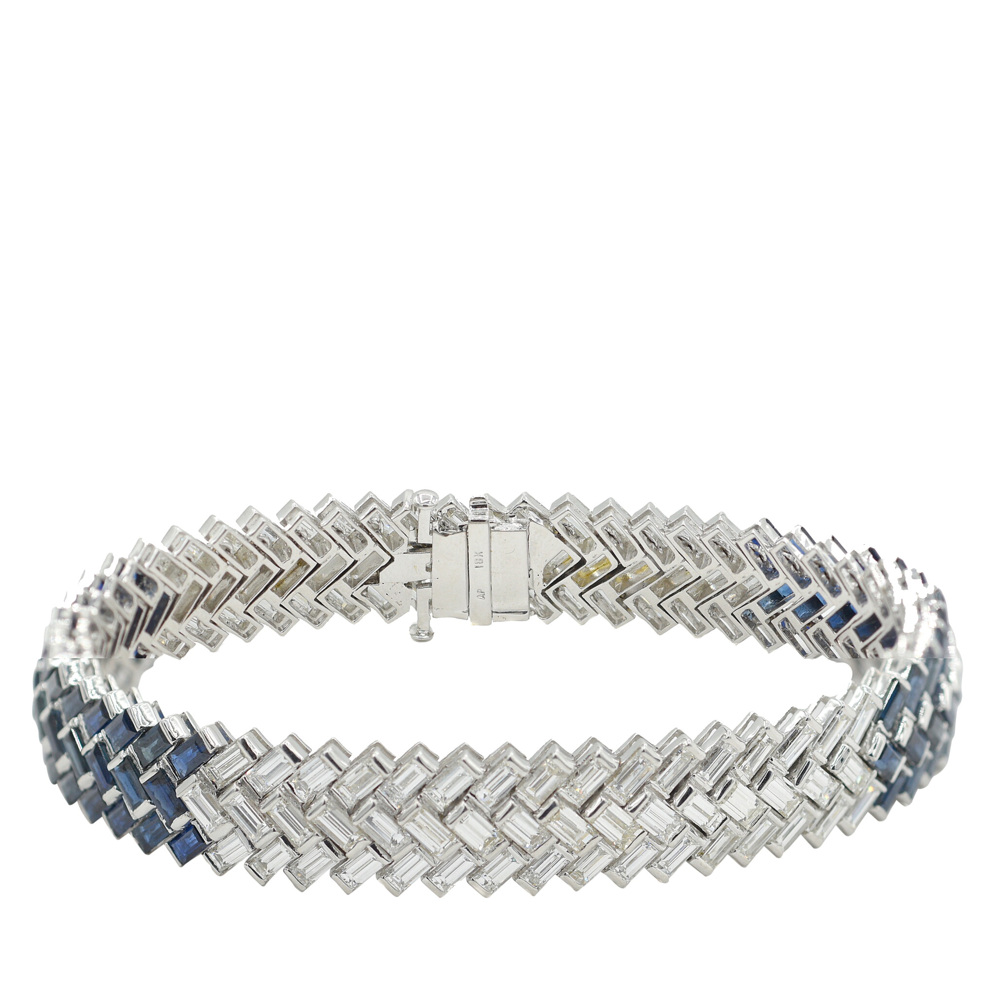 White Gold, 12.15 Sapphire and 12.75ct Diamond Chevron Line Bracelet   — view 1
