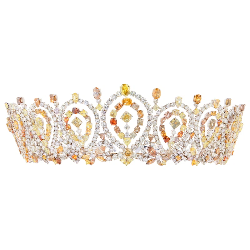 White Gold 127.80ctw Fancy Colored Diamond and 62.30ctw Diamond Tiara 
