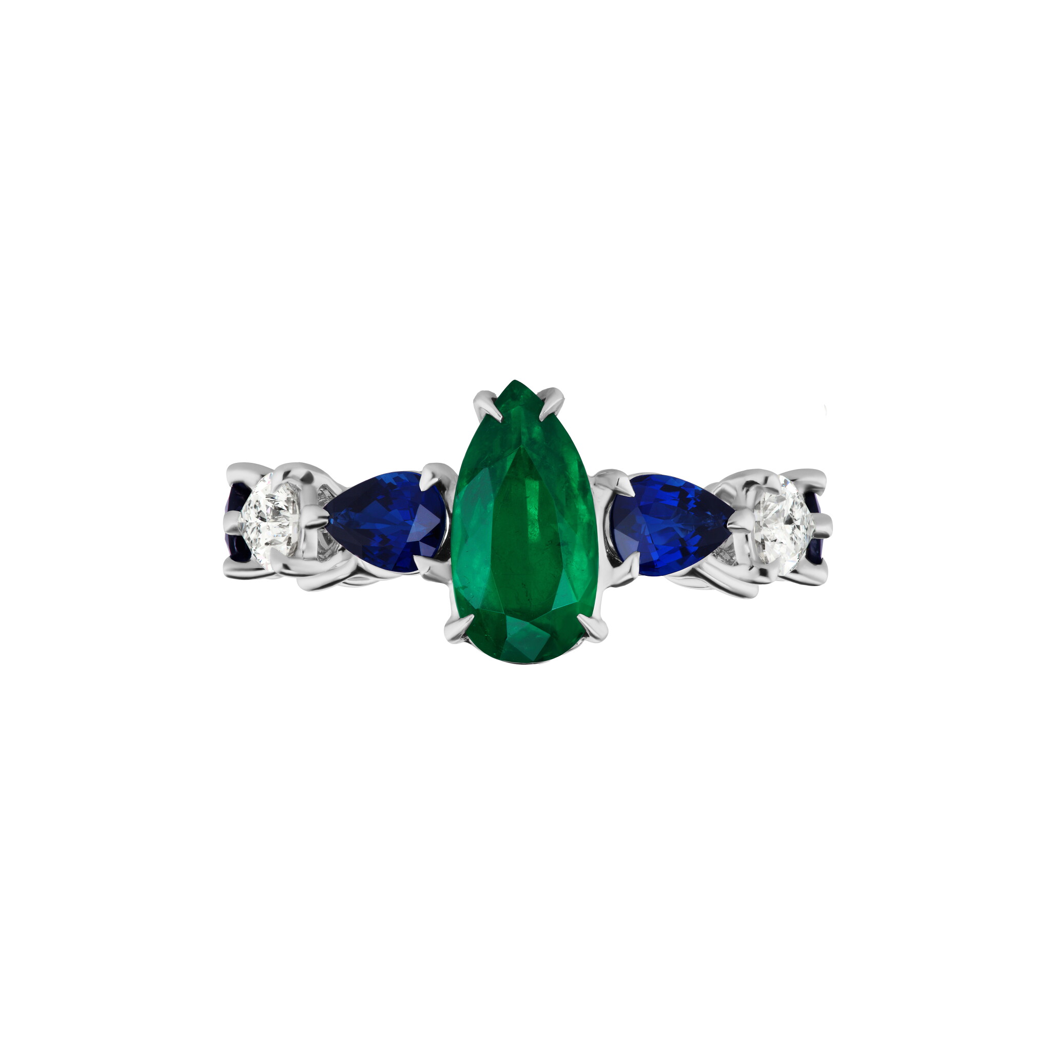 White Gold, 1.35ct Colombian Emerald, 1.90cts Sapphire and Diamond Ring — view 1