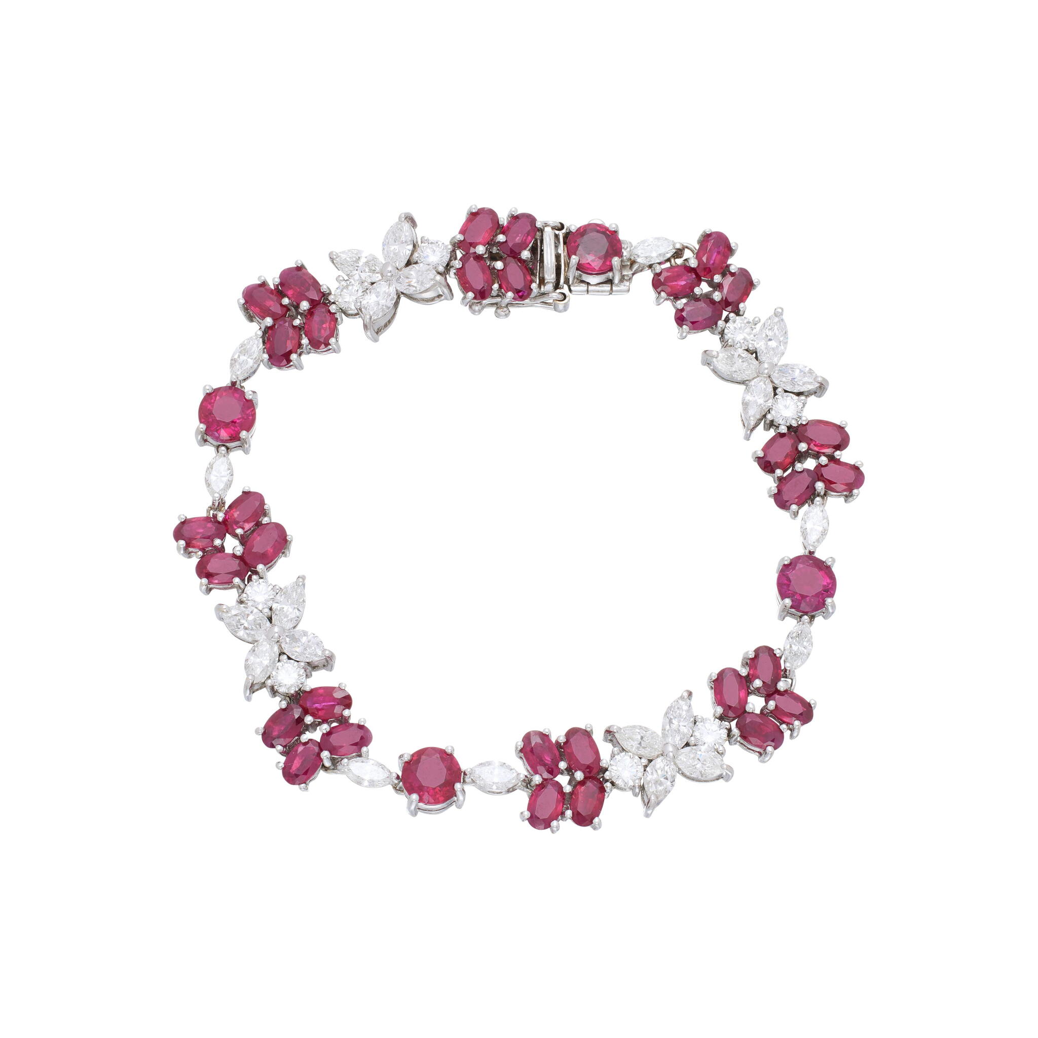 White Gold, 14.00ctw Burmese Pigeon's Blood Ruby and Diamond Bracelet — view 1