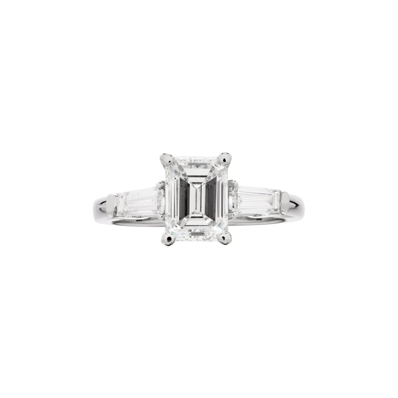 Platinum, 1.50ct Emerald Cut Diamond and Diamond Engagement Ring