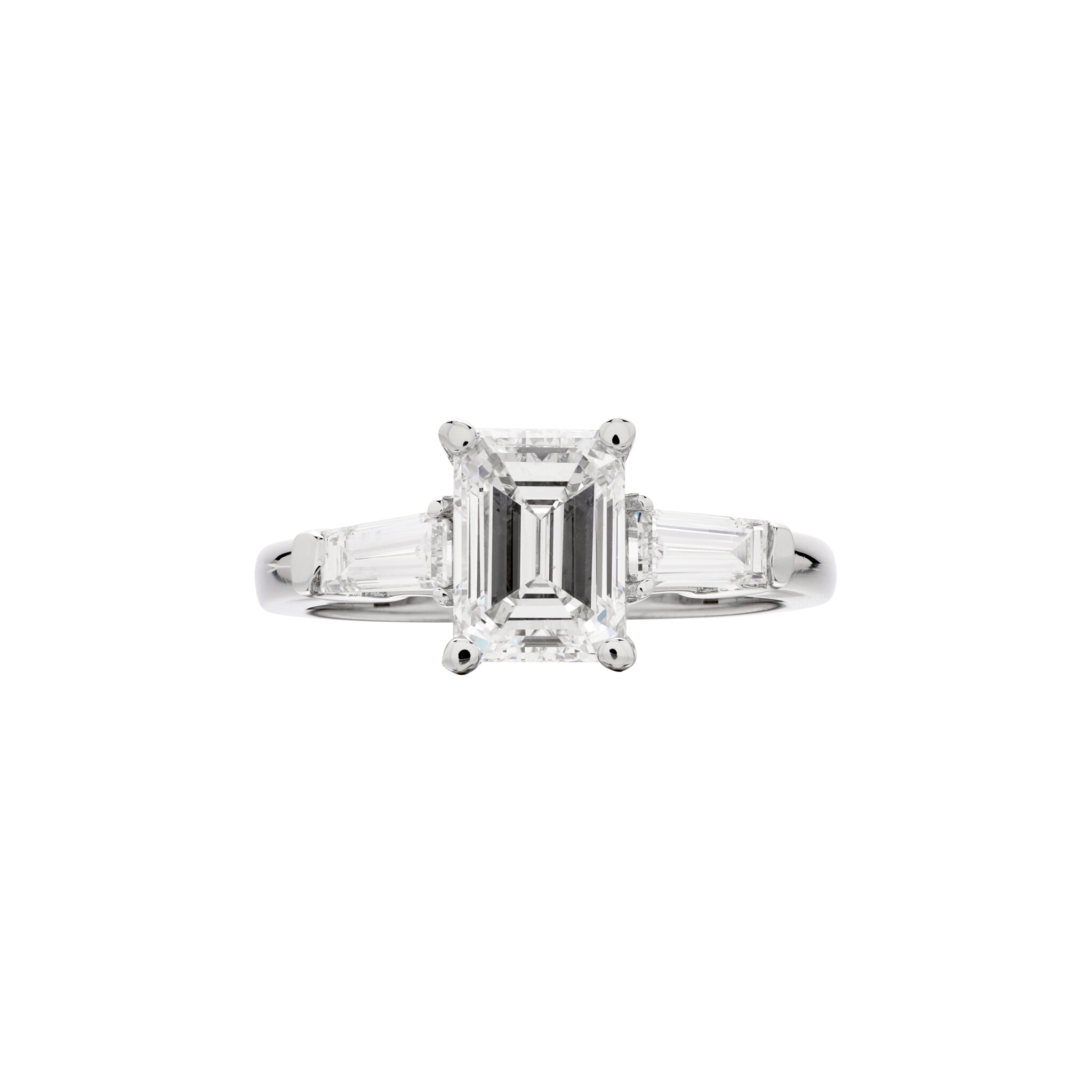 Platinum, 1.50ct Emerald Cut Diamond and Diamond Engagement Ring — view 1