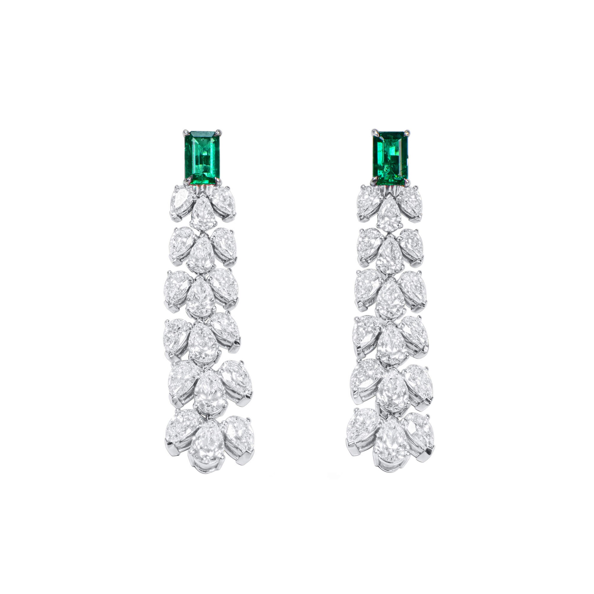 White Gold, 1.58ctw Colombian Emerald and Diamond Drop Earclips — view 1