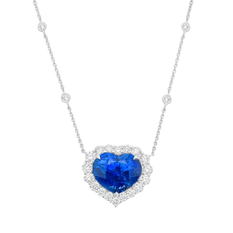 White Gold, 16.79ct Ceylon Sapphire and Diamond Pendant Necklace