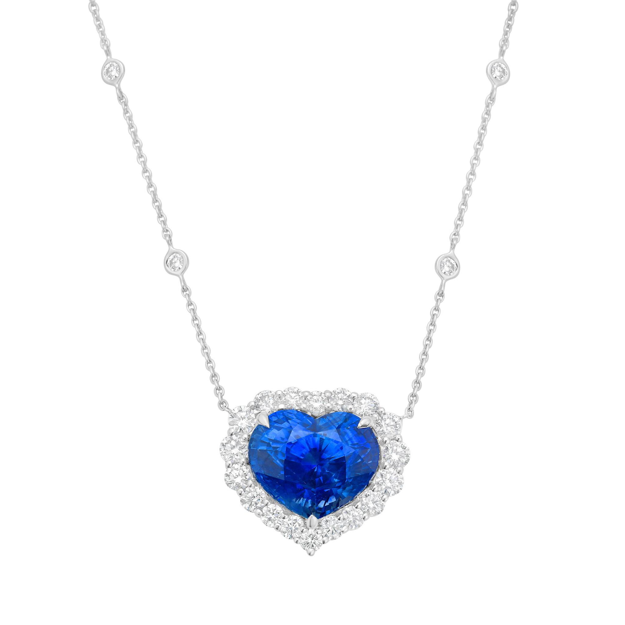 White Gold, 16.79ct Ceylon Sapphire and Diamond Pendant Necklace — view 1