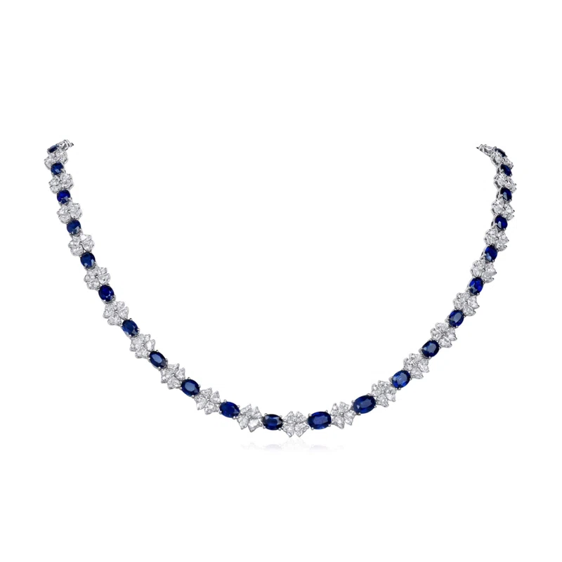 White Gold, Burmese Sapphire and Diamond Collar Necklace