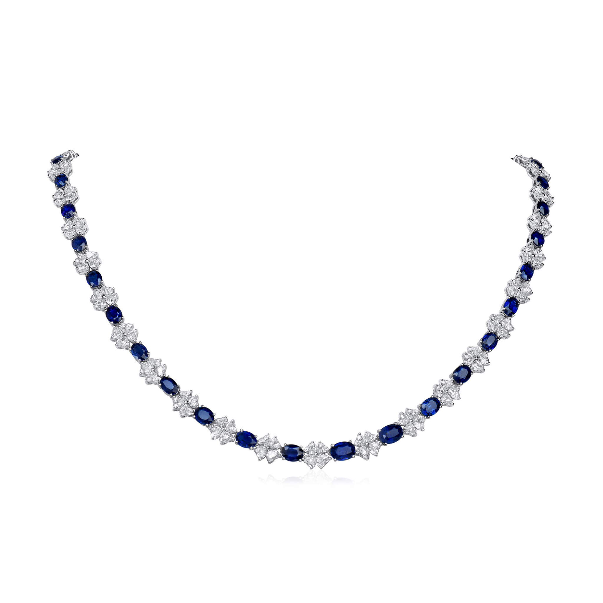 White Gold, Burmese Sapphire and Diamond Collar Necklace — view 1
