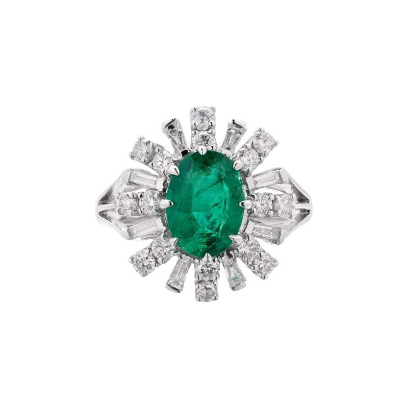 White Gold, 1.79ct Zambian Emerald and Diamond Ring