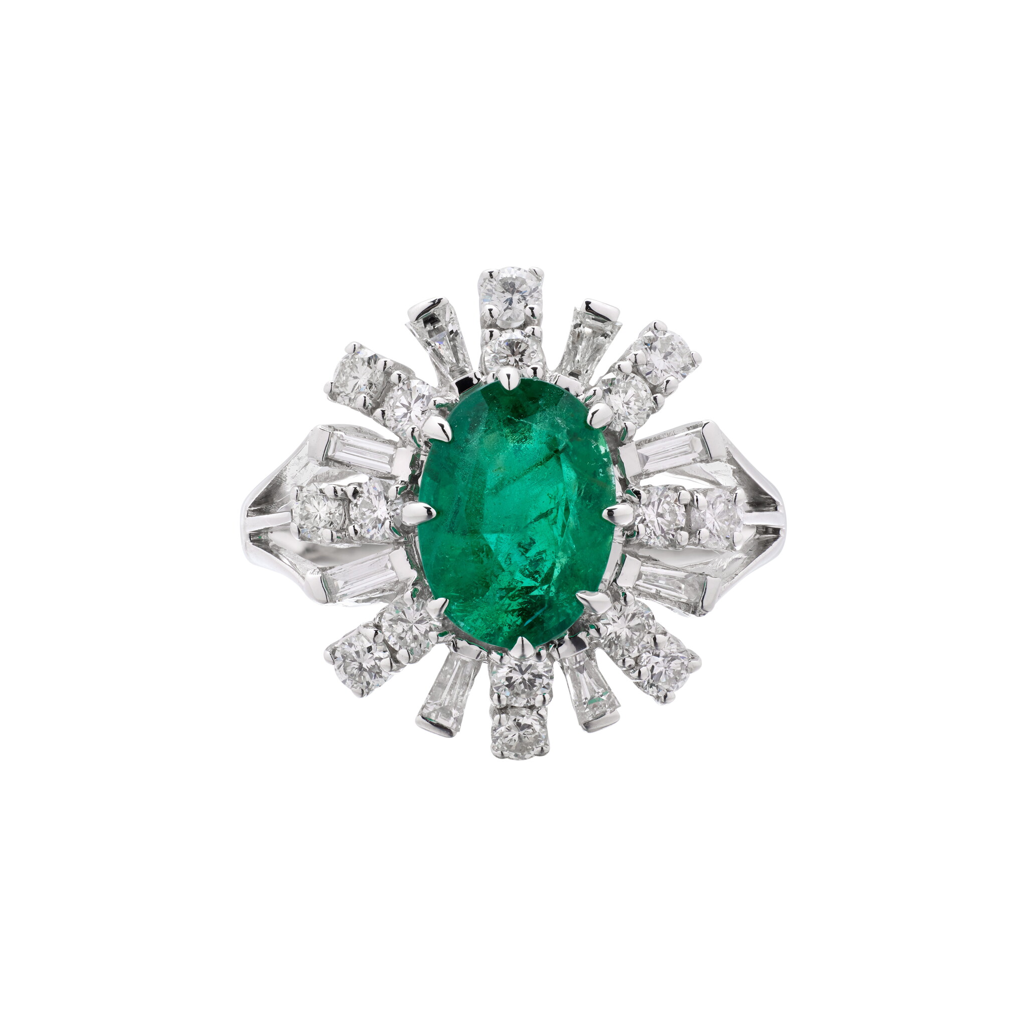 White Gold, 1.79ct Zambian Emerald and Diamond Ring — view 1