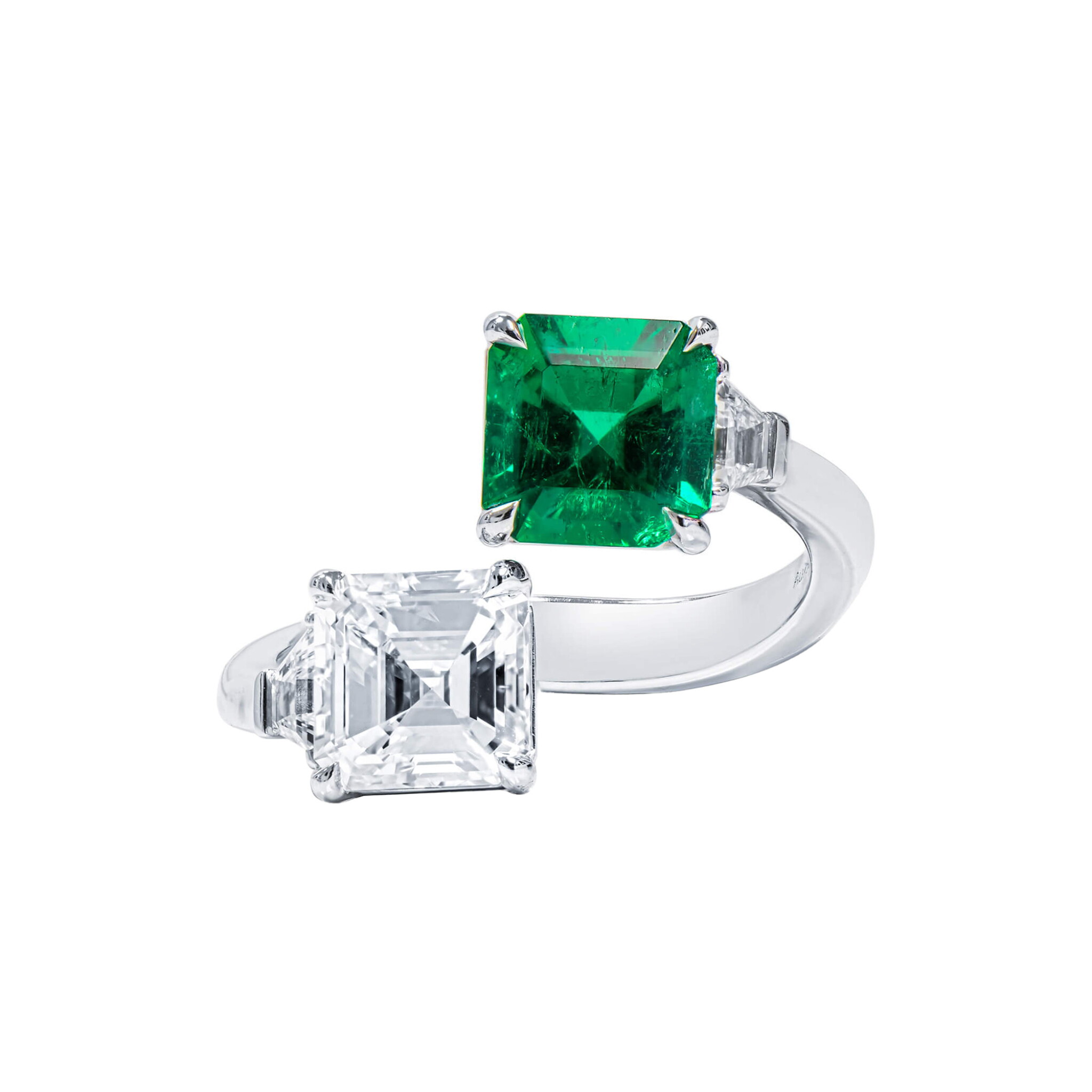 White Gold, 1.82ct Colombian Emerald and 2.01ct Asscher Cut Diamond Ring  — view 1