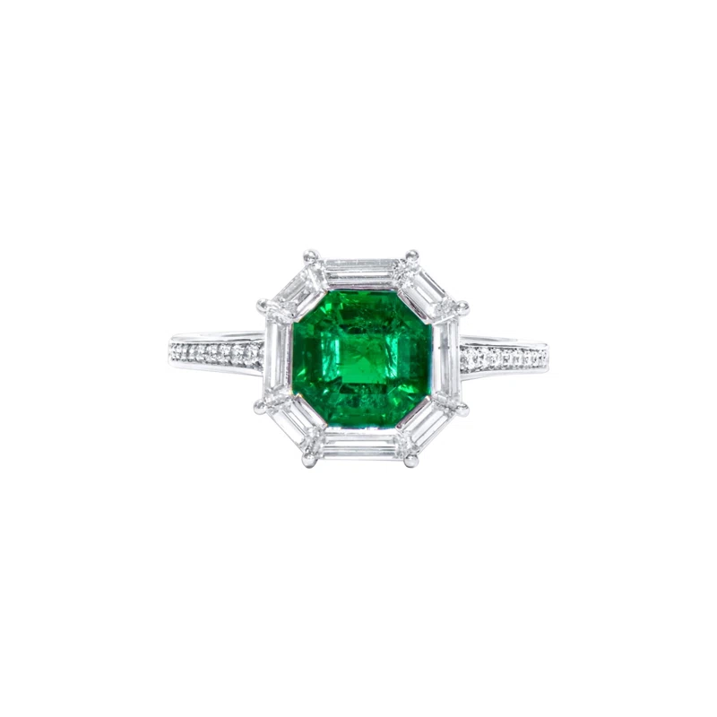 White Gold, 1.85ct Colombian Emerald and Diamond Ring