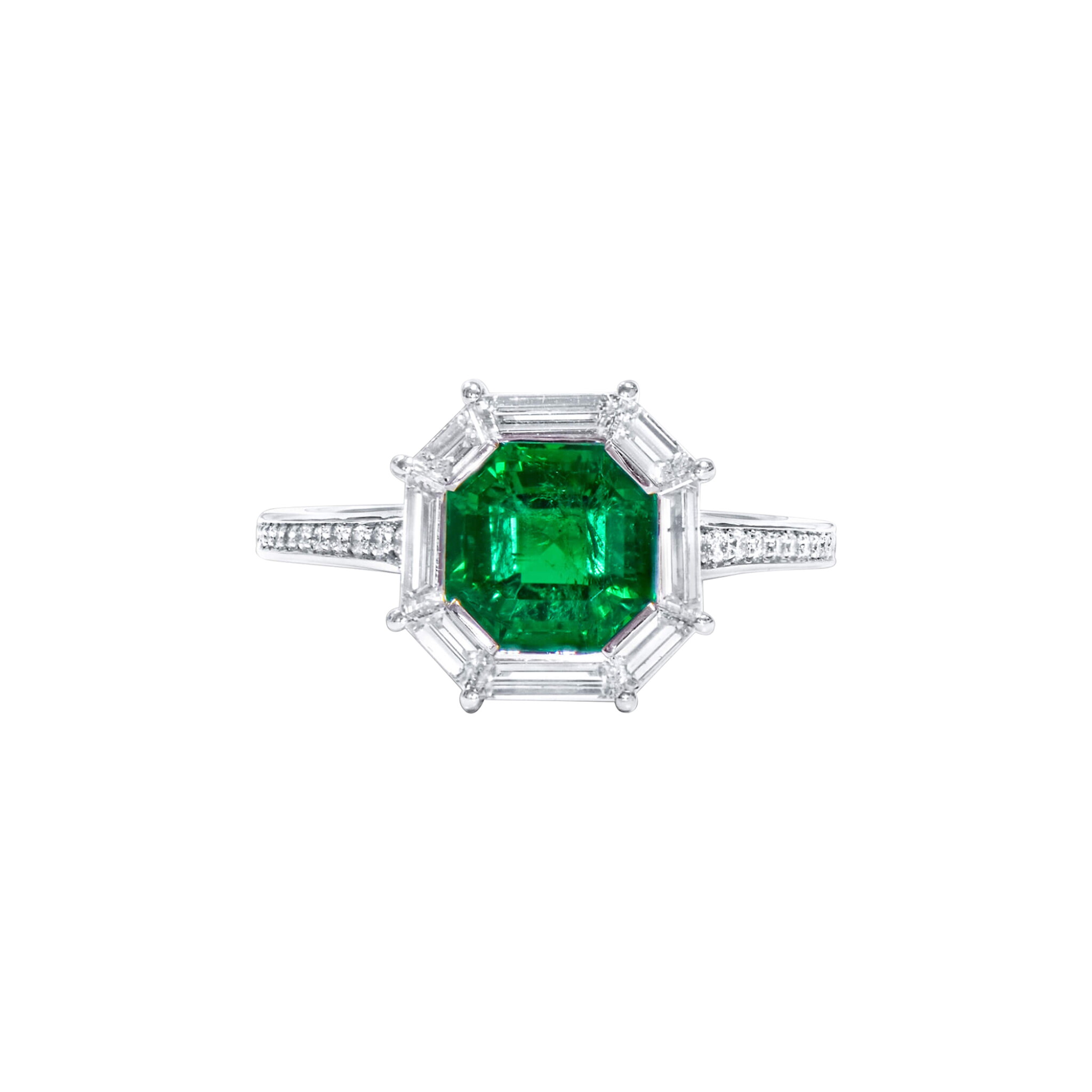 White Gold, 1.85ct Colombian Emerald and Diamond Ring  — view 1