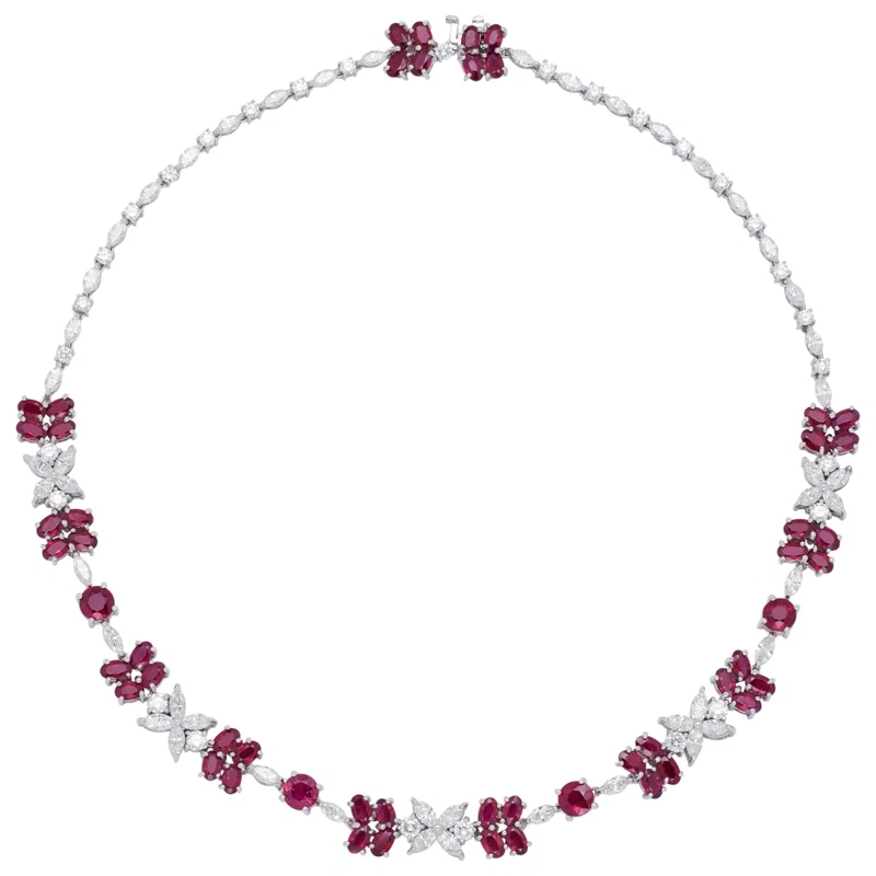 White Gold, 19.20ctw Burmese Pigeon's Blood Ruby and Diamond Necklace