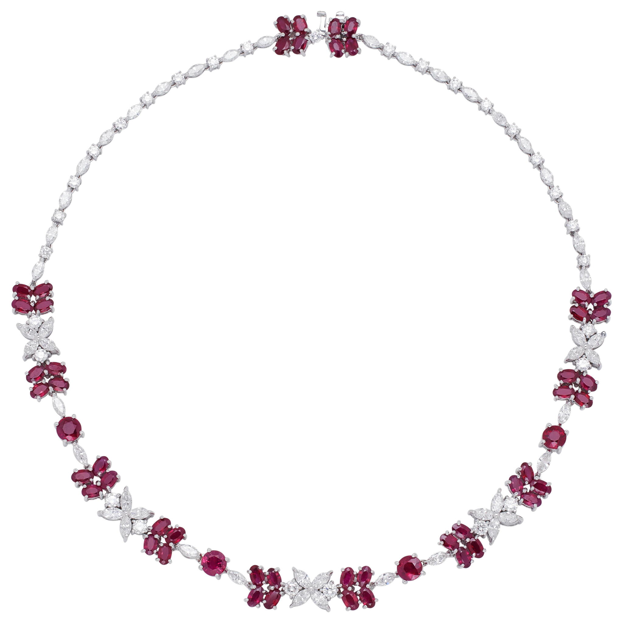 White Gold, 19.20ctw Burmese Pigeon's Blood Ruby and Diamond Necklace — view 1