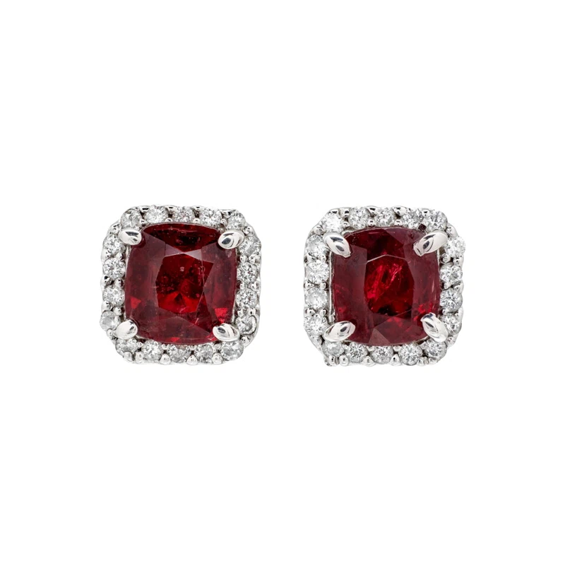 White Gold, 2.14ctw Burmese Spinel and Diamond Stud Earrings
