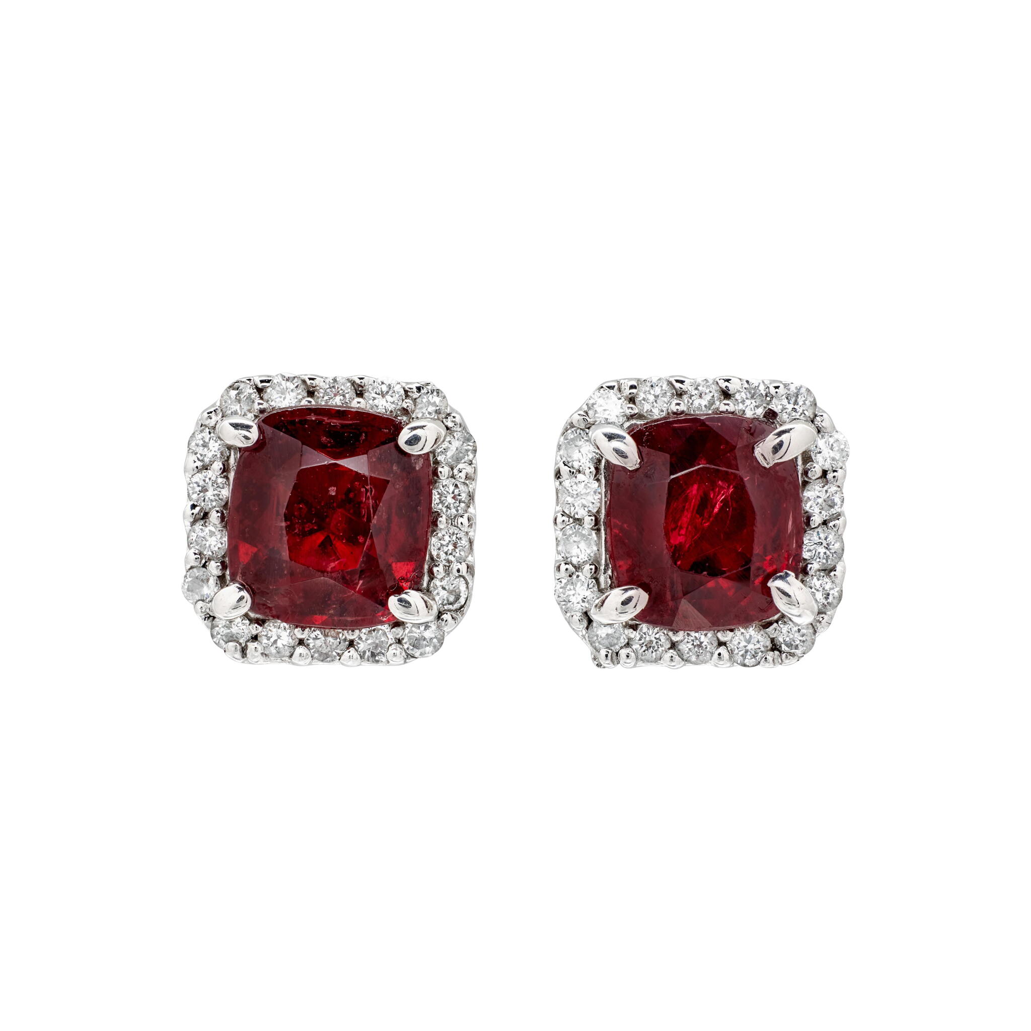 White Gold, 2.14ctw Burmese Spinel and Diamond Stud Earrings — view 1
