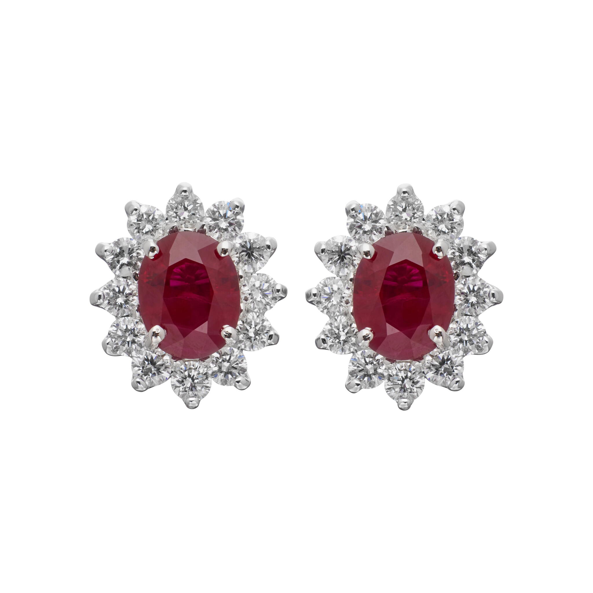 White Gold, 2.20ctw Ruby and Diamond Stud Earrings — view 1