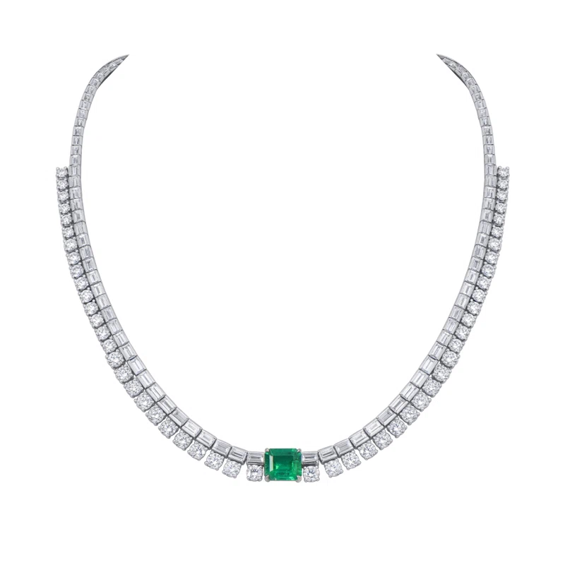 White Gold, 2.25ct Colombian Emerald and Diamond Necklace
