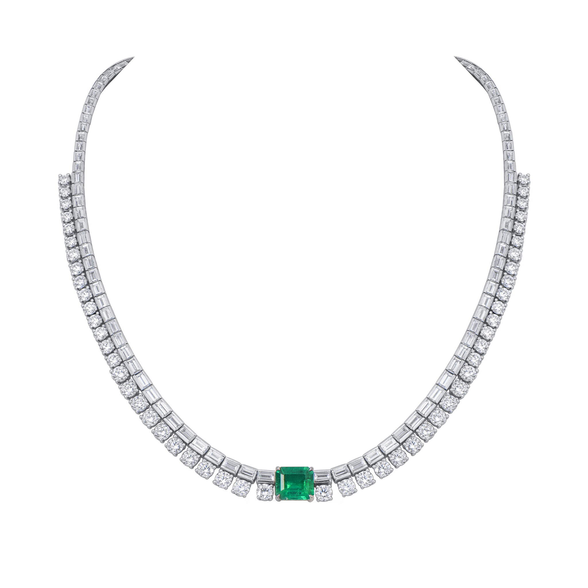 White Gold, 2.25ct Colombian Emerald and Diamond Necklace — view 1