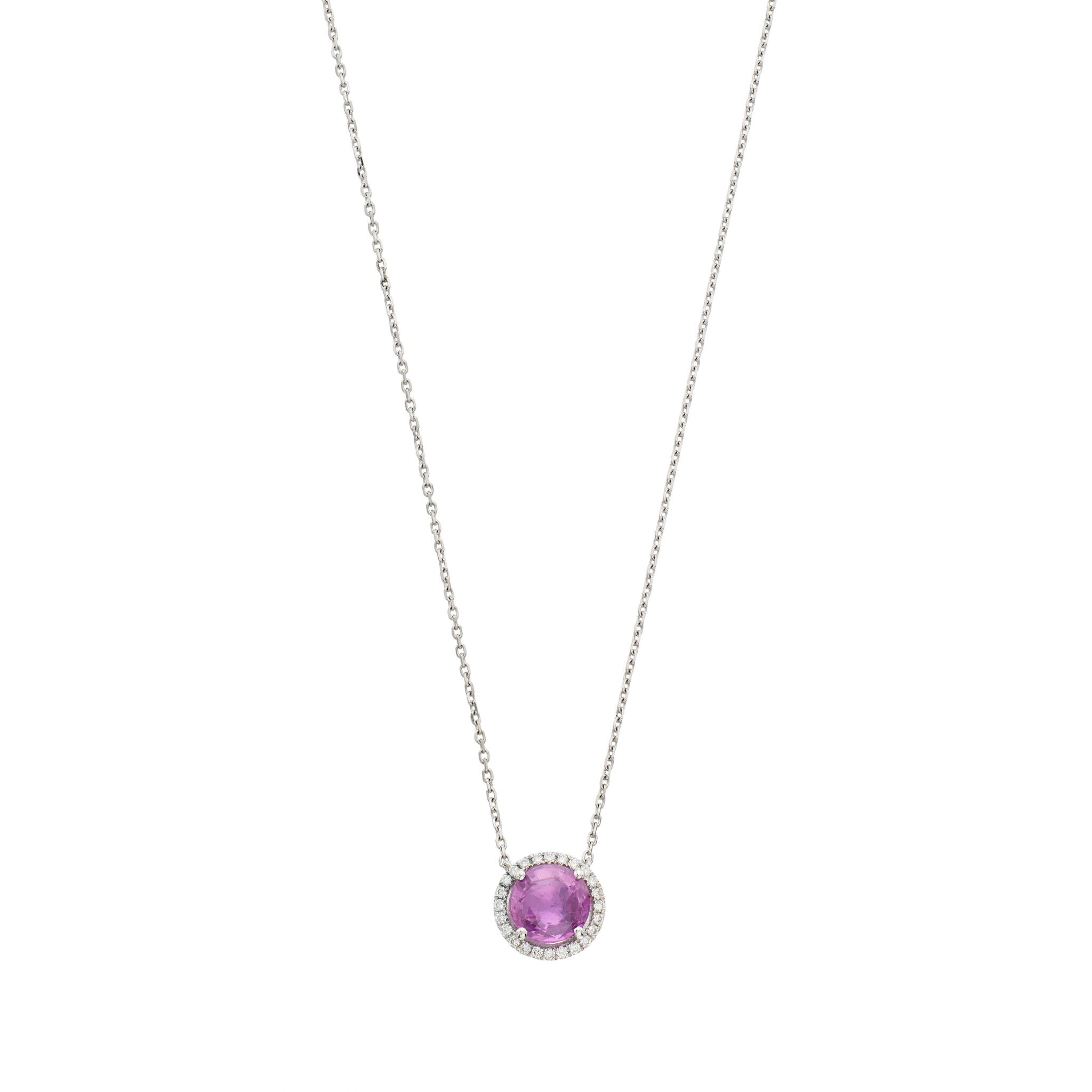 White Gold, 2.27ct Ceylon Pink Sapphire and Diamond Pendant Necklace — view 1