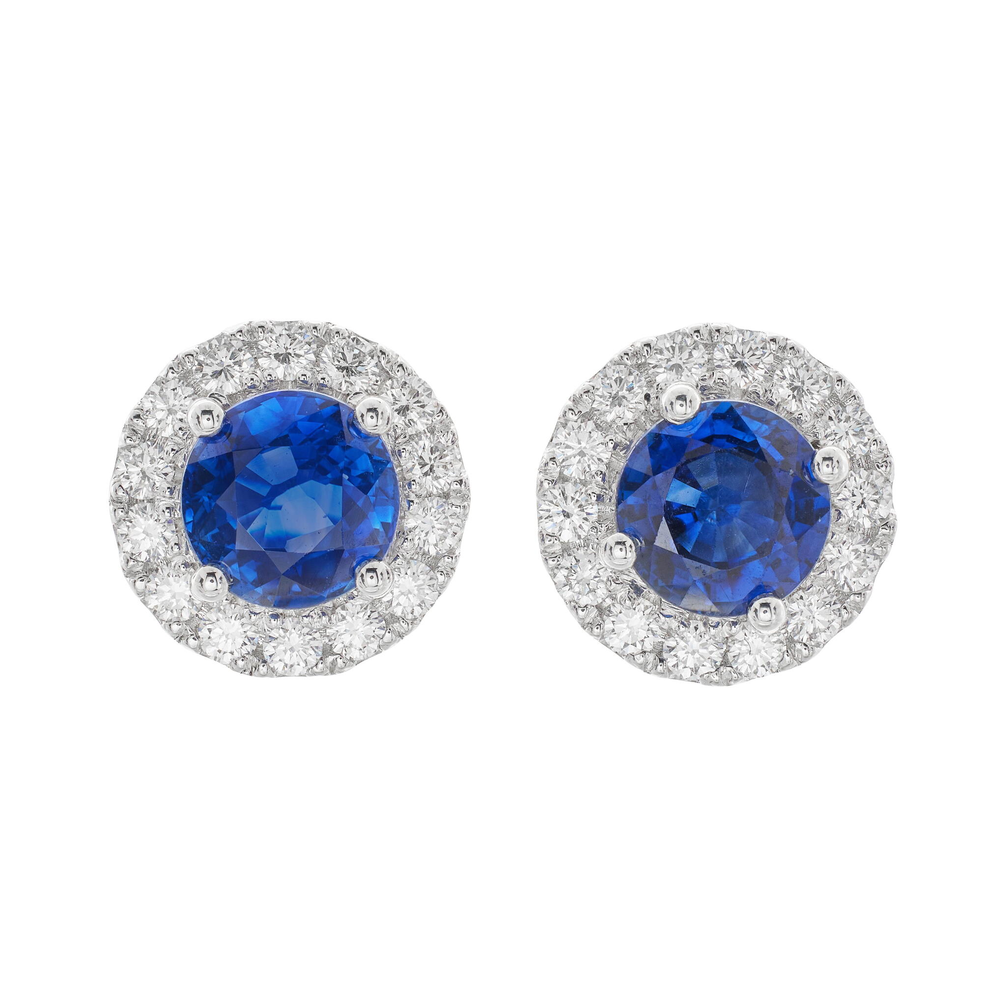 White Gold, 2.36ctw Madagascar Sapphire and Diamond Stud Earrings — view 1