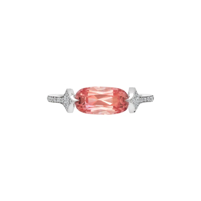 White Gold, 2.68ct Ceylon Padparadscha Sapphire and Diamond Ring